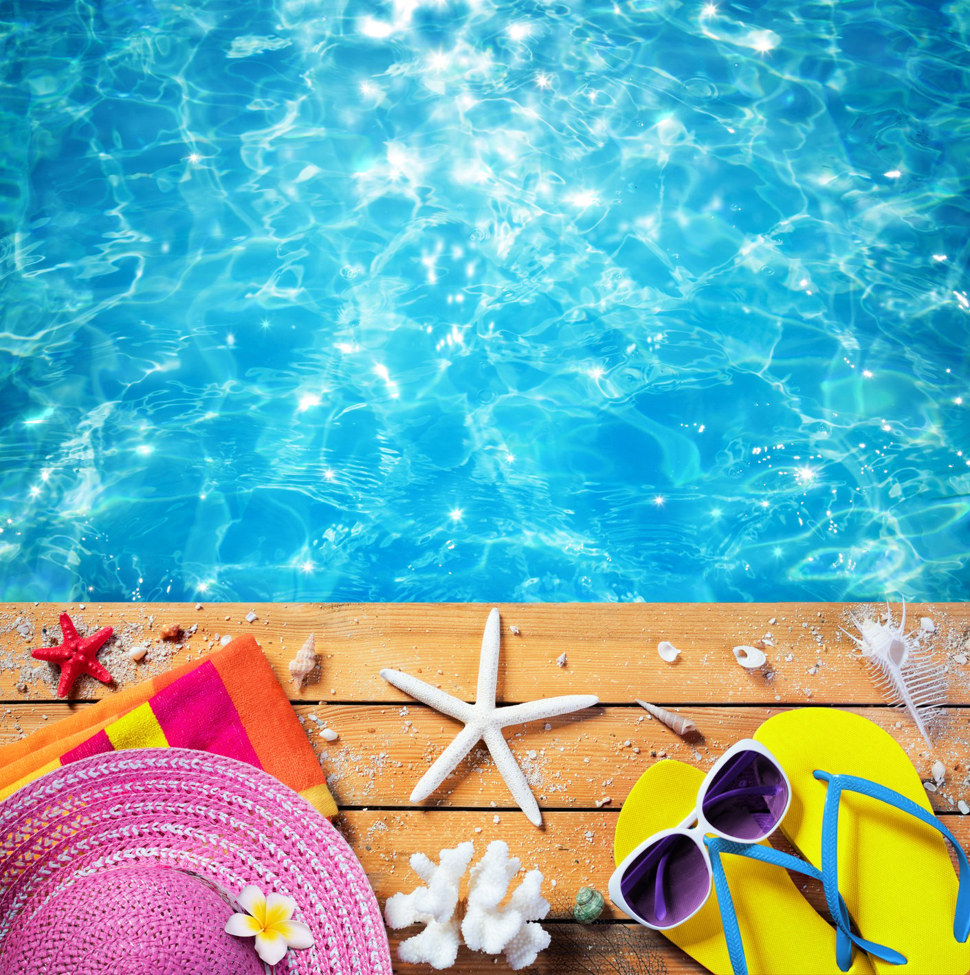 Summer Vacation - Beach Accessories With Pool background